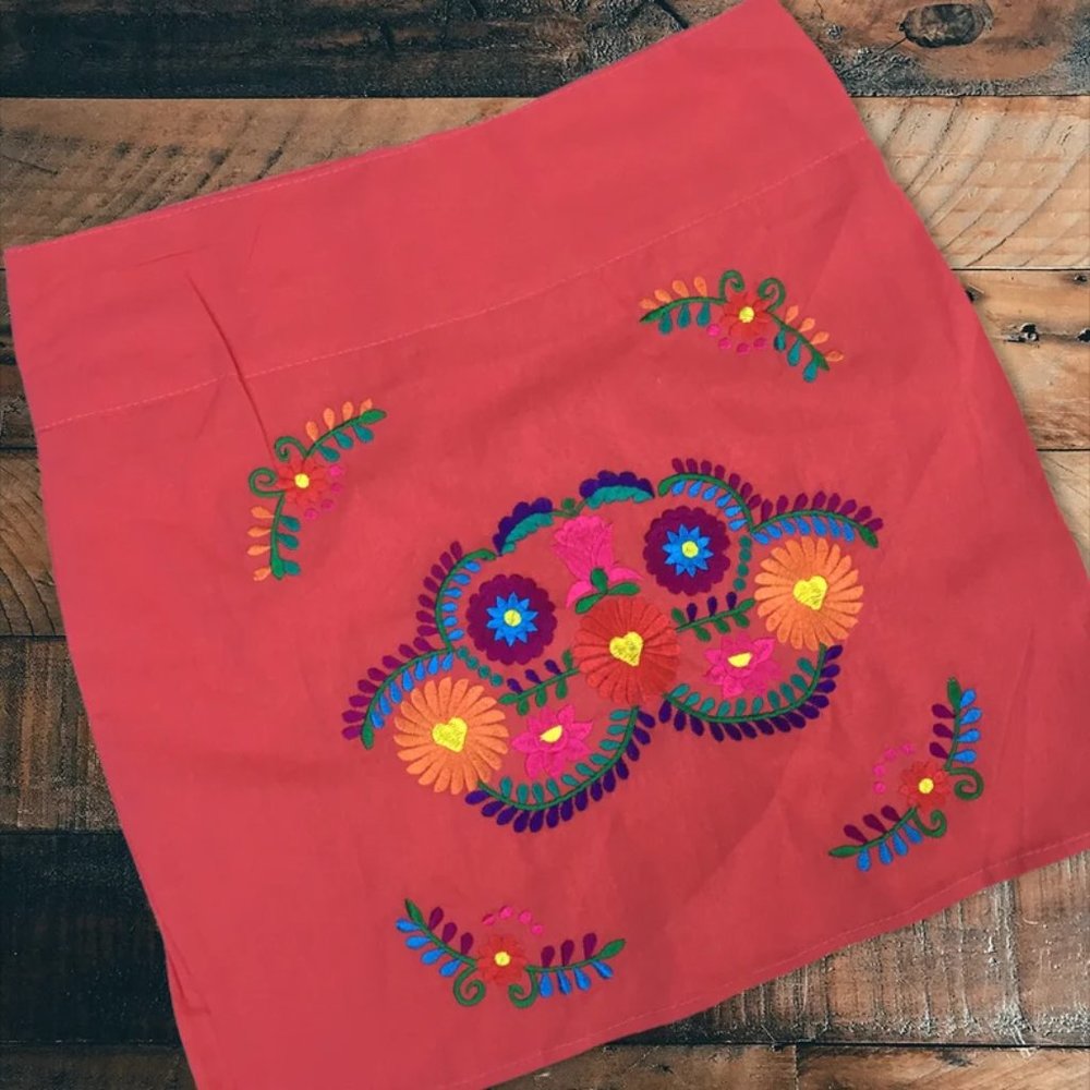 Handmade Mexican Embroidered Skirt - Short Floral Mexican Pencil Skirt